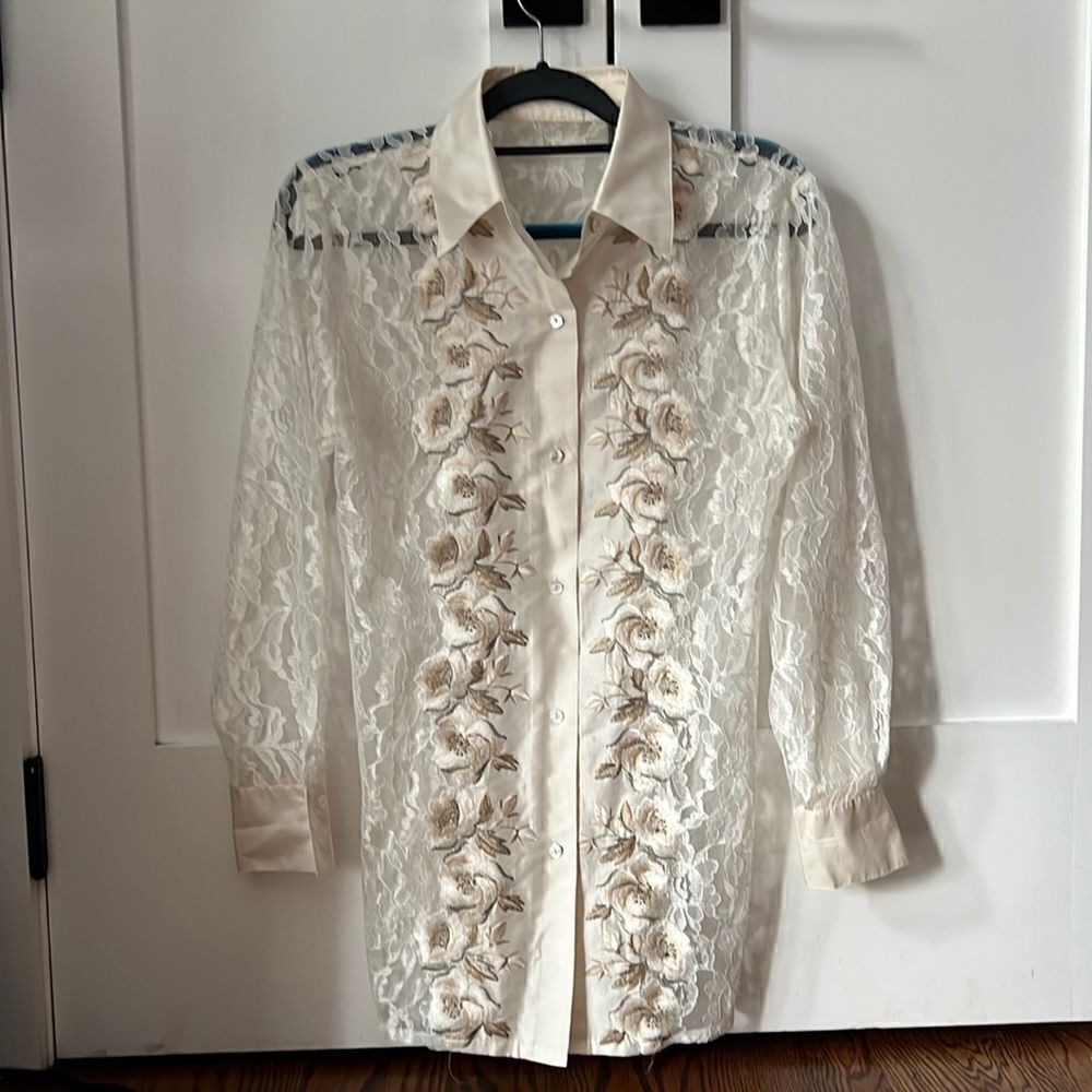 Vintage Lace Floral Shirt - S